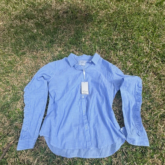 NWT Rails Lizzi Button Front Pinstriped Ruffle Trim Blouse Top Coastal Size M - Picture 3 of 9